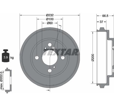 Tambur frana Spate SUBARU JUSTY III. SUZUKI IGNIS II 1.3-1.5 09.03- - Textar-94044300