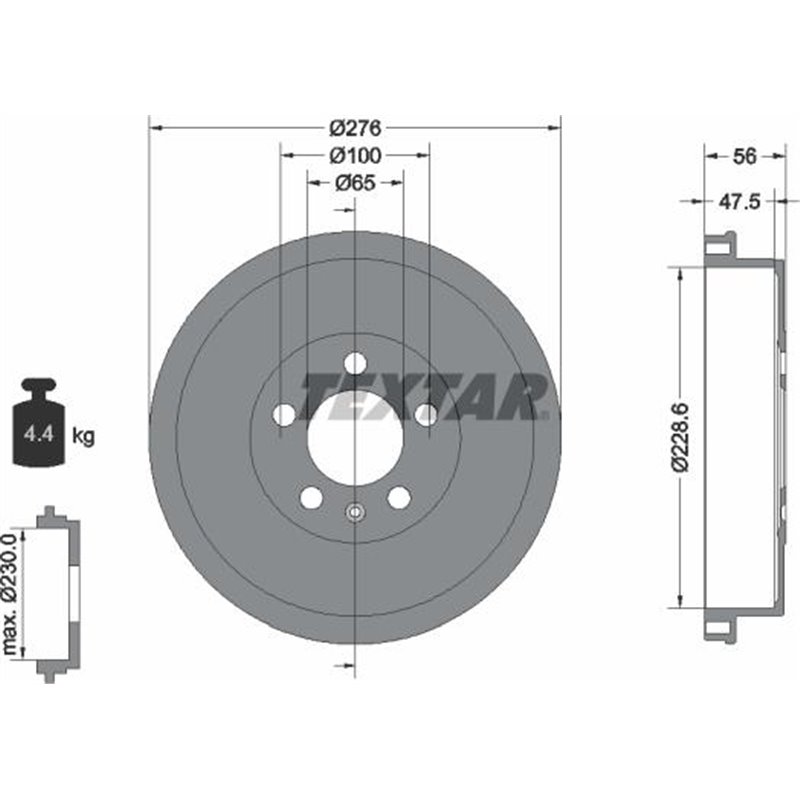 Tambur frana Spate SKODA FABIA II. FABIA II PRAKTIK. FABIA III. FABIA III PRAKTIK. RAPID. VW POLO V 1.0-1.6D 12.06-12.22 - Texta