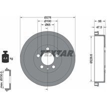 Tambur frana Spate SKODA FABIA II. FABIA II PRAKTIK. FABIA III. FABIA III PRAKTIK. RAPID. VW POLO V 1.0-1.6D 12.06-12.22 - Texta