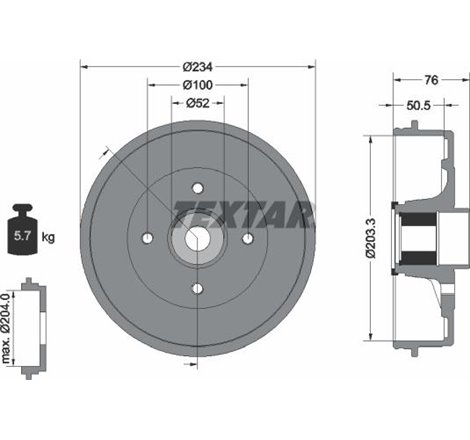 Tambur frana Spate NISSAN MICRA CC III. MICRA III. NOTE. TIIDA 1.0-1.8 01.03- - Textar-94045000