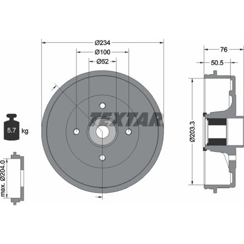 Tambur frana Spate NISSAN MICRA CC III. MICRA III. NOTE. TIIDA 1.0-1.8 01.03- - Textar-94045000