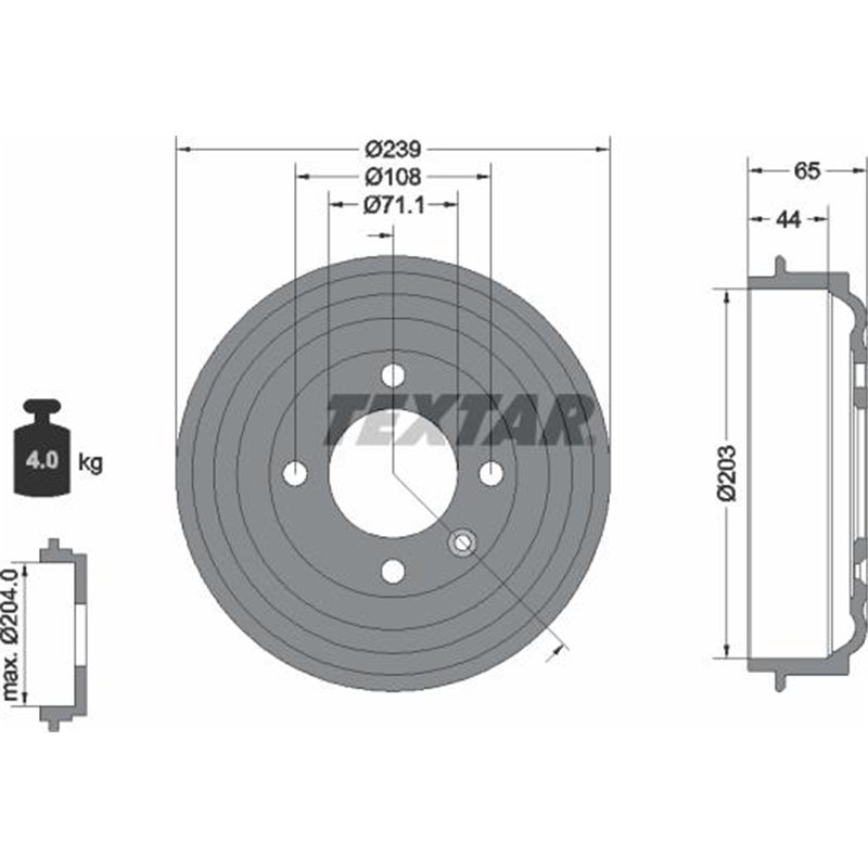 Tambur frana Spate OPEL CORSA F. CORSA F-HATCHBACK. PEUGEOT 208 II 1.2-1.6D 06.19- - Textar-94049500