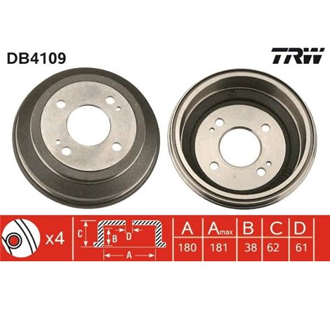 Tambur frana Spate HONDA CIVIC III. CIVIC IV. CIVIC V. CIVIC VI. CRX I. CRX III. DOMANI. INTEGRA. ROVER 200 I 1.2-1.6 10.83-08.0