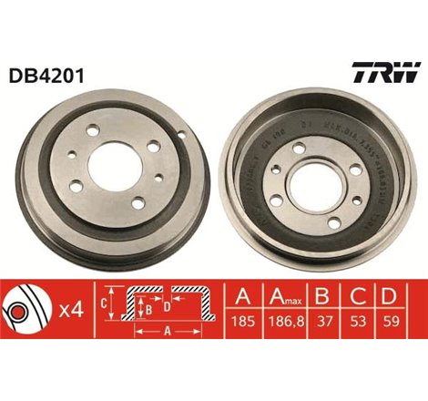 Tambur frana Spate FIAT CINQUECENTO. SEICENTO-600 0.9-1.1-Electric 10.94-01.10 - TRW-DB4201
