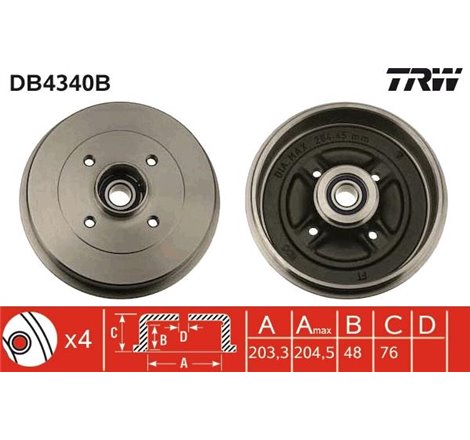 Tambur frana Spate NISSAN MICRA CC III. MICRA III. NOTE 1.0-1.6 01.03-08.13 - TRW-DB4340B