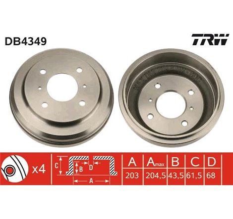 Tambur frana Spate NISSAN ALMERA II. PRIMERA 1.5-1.8 08.99-11.06 - TRW-DB4349