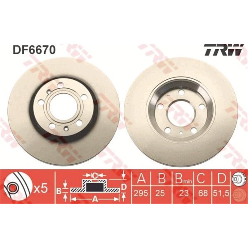 Disc frana Spate DR-ST AUDI A4 B5. A4 B6. A4 B7. A8 D3. VW PASSAT B3-B4. PHAETON 1.6-6.0 02.88-07.10 - TRW-DF6670