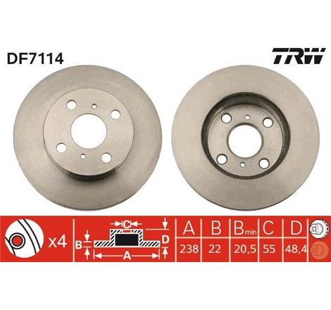 Disc frana Fata DR-ST TOYOTA COROLLA 1.3-2.0D 08.83-01.02 - TRW-DF7114