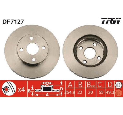 Disc frana Fata DR-ST TOYOTA COROLLA. COROLLA-KOMBI 1.3-2.0D 05.92-03.08 - TRW-DF7127