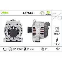 Alternator 14V. 150A. factory remanufactured MERCEDES A W169. B SPORTS TOURER W245. C W204 2.0D-2.1D 09.04-06.12 - Valeo-437545