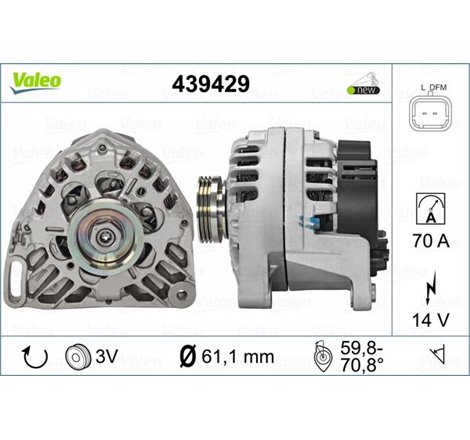 Alternator 14V. 70A DACIA SANDERO. NISSAN KUBISTAR. RENAULT CLIO II. CLIO II-HATCHBACK. KANGOO. KANGOO EXPRESS. THALIA I. THALIA