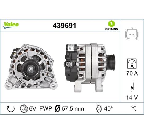 Alternator 14V. 70A CITROEN BERLINGO. BERLINGO MULTISPACE. BERLINGO-MINIVAN. C15-MINIVAN. C2. C4. C4 I. C-ELYSEE. JUMPY I. NEMO.