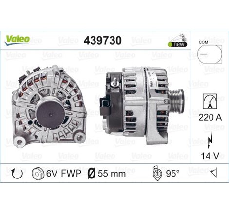 Alternator 14V. 220A BMW 5 E61. 5 F10. 5 F11. 5 GRAN TURISMO F07. X3 F25 2.0-2.0D-3.0D 04.05-08.17 - Valeo-439730