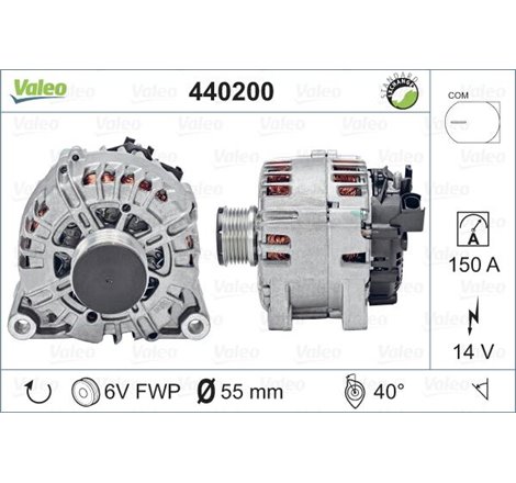 Alternator 14V. 150A FORD FIESTA VI. GALAXY II. S-MAX. MAZDA 2 1.4D-2.5 05.06-04.17 - Valeo-440200