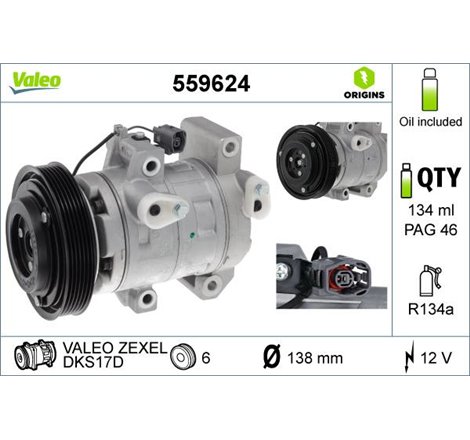 Compresor AC HYUNDAI SONATA V. MAZDA 3. 6. CX-7 1.8-2.3 01.02-03.13 - Valeo-559624