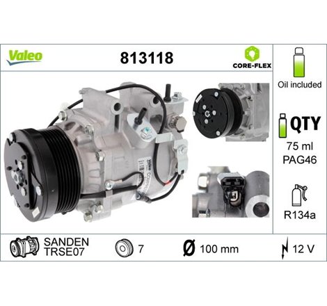 Compresor AC HONDA CIVIC VIII. FR-V 1.4-1.8ALK 09.05- - Valeo-813118