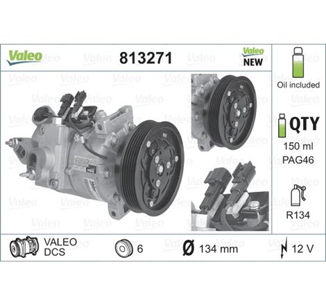Compresor AC VOLVO S60 II. S80 II. V60 I. V70 III. XC60 I. XC70 II 2.0-3.2ALK 03.06-12.18 - Valeo-813271