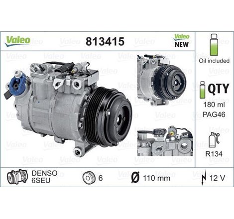Compresor AC BMW 1 E81. 1 E82. 1 E87. 1 E88. 3 E90. 3 E91. 3 E92. 3 E93. 5 E60. 5 E61. X1 E84 2.0D-3.0D 06.04-06.15 - Valeo-8134