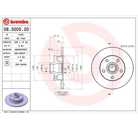 Disc frana Spate DR-ST SEAT TOLEDO I. VW CORRADO. GOLF III. PASSAT B3-B4. VENTO 1.6-2.9 09.89-04.99 - Brembo-08.5005.20