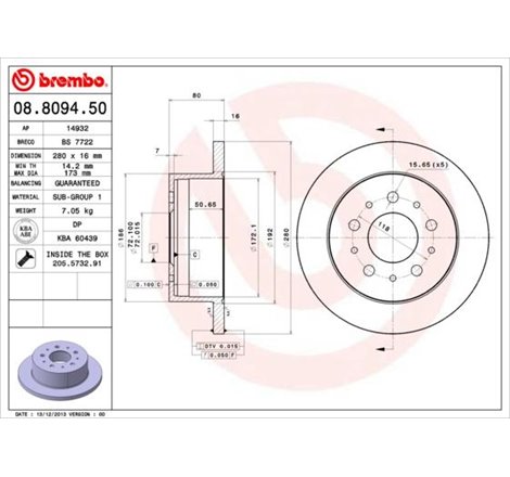 Disc frana Spate DR-ST CITROEN JUMPER II. FIAT DUCATO. PEUGEOT BOXER 2.0D-3.0D 03.94- - Brembo-08.8094.50
