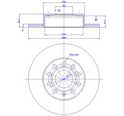 Brake disc. BREMBO Xtra. 1pcs. Drilled. spate . 256 mm. grosime 12 mm. AUDI A3. SEAT ALTEA. ALTEA XL. TOLEDO III. SKODA OCTAVIA 