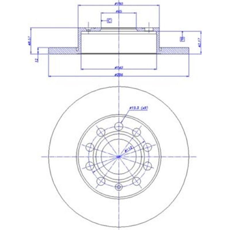 Brake disc. BREMBO Xtra. 1pcs. Drilled. spate . 256 mm. grosime 12 mm. AUDI A3. SEAT ALTEA. ALTEA XL. TOLEDO III. SKODA OCTAVIA 