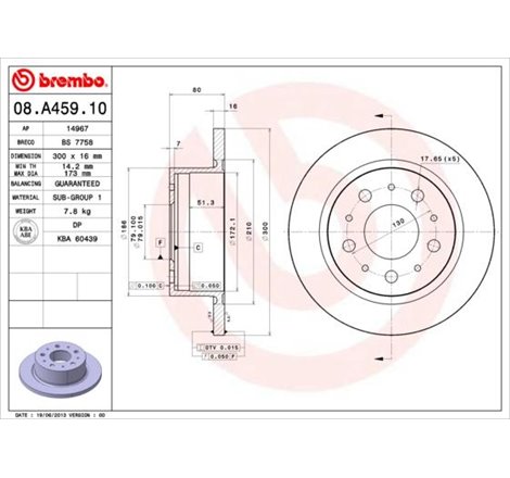 Disc frana Spate DR-ST CITROEN JUMPER II. FIAT DUCATO. PEUGEOT BOXER 2.0D-3.0D 04.06- - Brembo-08.A459.10