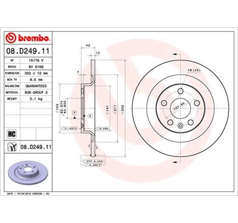 Disc frana Spate DR-ST VOLVO S60 III. S90 II. V60 II. V90 II. XC60 II 2.0-2.0H 03.16- - Brembo-08.D249.11