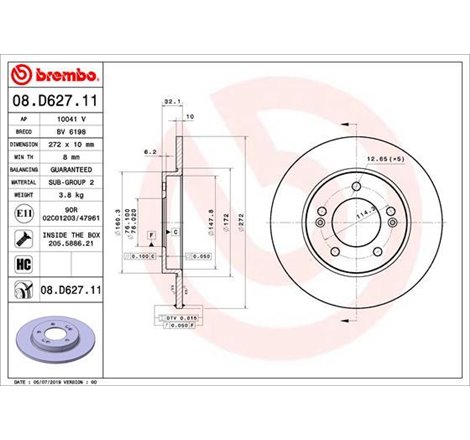 Disc frana Spate DR-ST HYUNDAI I30. KIA CEED. PROCEED. XCEED 1.0-1.6DH 11.16- - Brembo-08.D627.11