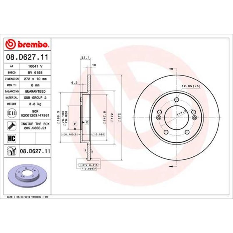 Disc frana Spate DR-ST HYUNDAI I30. KIA CEED. PROCEED. XCEED 1.0-1.6DH 11.16- - Brembo-08.D627.11