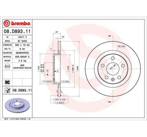 Disc frana Spate DR-ST VOLVO XC40 1.5-2.0H 10.17- - Brembo-08.D893.11