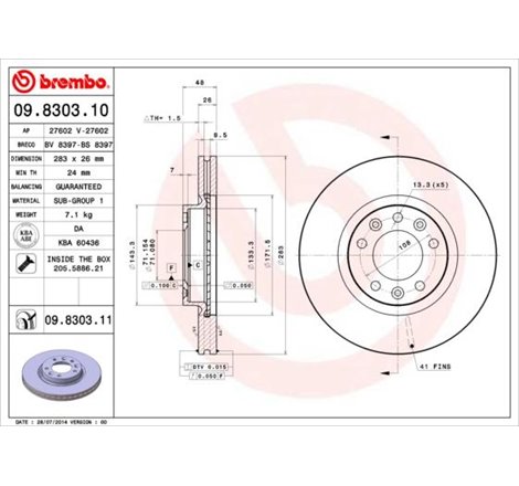 Disc frana Fata DR-ST CITROEN JUMPER I. XM. PEUGEOT 407. 508 I. 508-KOMBI. 605. 607. BOXER 1.6-3.0 06.89- - Brembo-09.8303.11