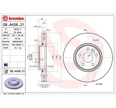 Disc frana Fata DR-ST VOLVO S60 II. S80 II. V60 I. V70 II. V70 III. V70 III-KOMBI. XC70 II 1.5-4.4 04.05-12.18 - Brembo-09.A426.