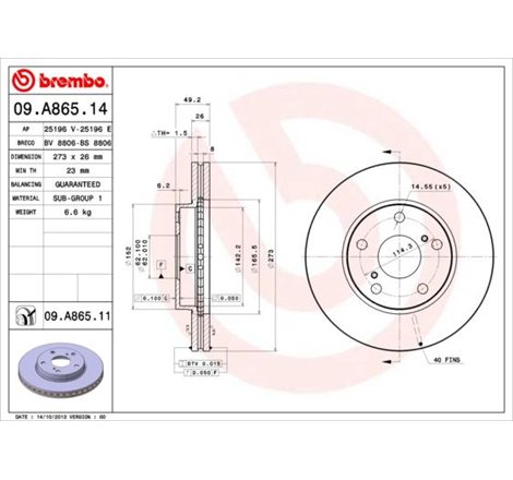 Disc frana Fata DR-ST TOYOTA AURIS. COROLLA 1.33-1.8H 10.06-07.14 - Brembo-09.A865.11