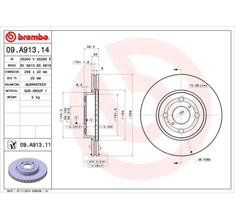 Disc frana Fata DR-ST DAIHATSU CHARADE VIII. TOYOTA YARIS. YARIS-HATCHBACK 1.0-1.5H 08.05- - Brembo-09.A913.11