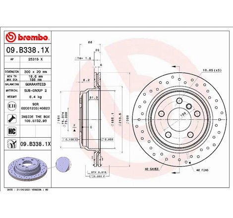 Brake disc. BREMBO Xtra. 1pcs. Drilled. spate . 300 mm. grosime 20 mm. BMW 3 E91. 3 F30. F80. 3 F31. 3 GRAN TURISMO F34. 4 F32. 