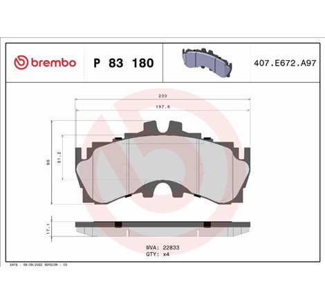 Set placute frana FataLEXUS LC. LS 3.5-3.5H-5.0 11.16- - Brembo-P 83 180