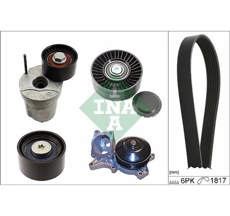 Multi-V-Belt kit rolls and water pump BMW 1 E81. 1 E82. 1 E87. 1 E88. 3 E90. 3 E91. 3 E92. 3 E93 2.0D-3.0D 06.04-12.13 - INA-529