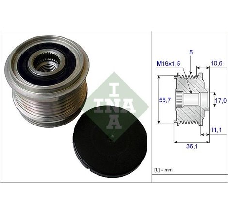 Rulita alternator VOLVO C30. C70 II. S40 II. V40. V50. FORD KUGA I 2.0-2.5 01.04-12.16 - INA-535016110