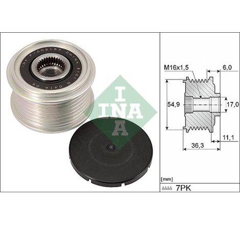 Rulita alternator NISSAN NAVARA NP300. RENAULT ALASKAN 2.3D 01.15- - INA-535029810