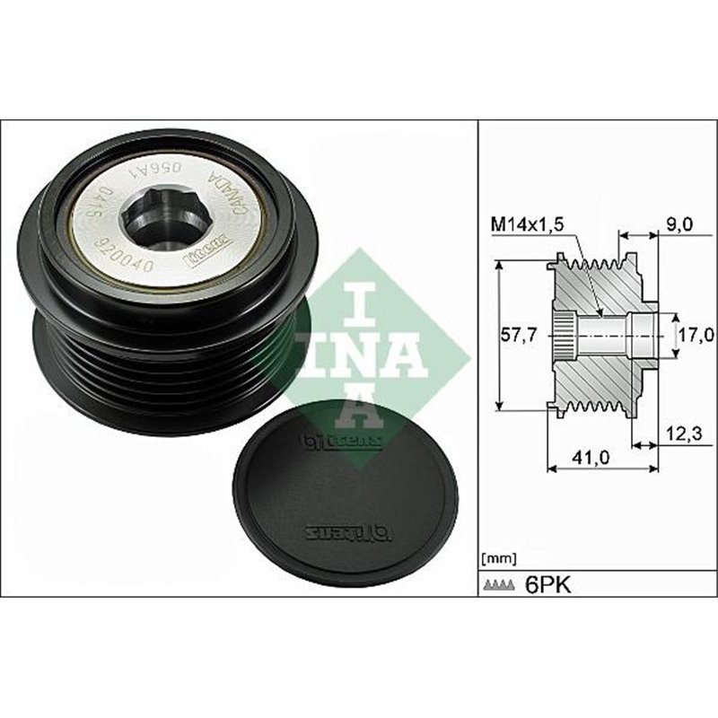 Rulita alternator CADILLAC SRX. JAGUAR S-TYPE II. XJ. OPEL INSIGNIA A. SAAB 9-5 2.7D-3.6ALK 06.04-03.17 - INA-535031310