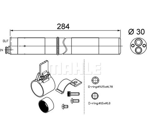 Air conditioning drier AUDI A3. A4 ALLROAD B8. A4 B8. A5. A6 ALLROAD C7. A6 C7. A7. Q5. TT 1.8-4.2 06.07-09.18 - MAHLE-AD251000S