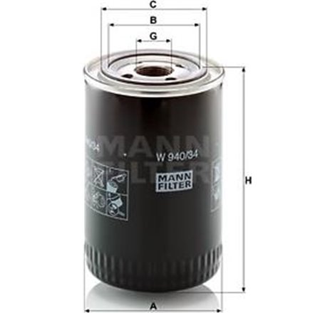 Filtru ulei CUMMINS CASE 588. 788. 480 E-ELL. 580 LXT- Super LE. 590 Super LE. 595 Super - Mann-Filter-W940/34