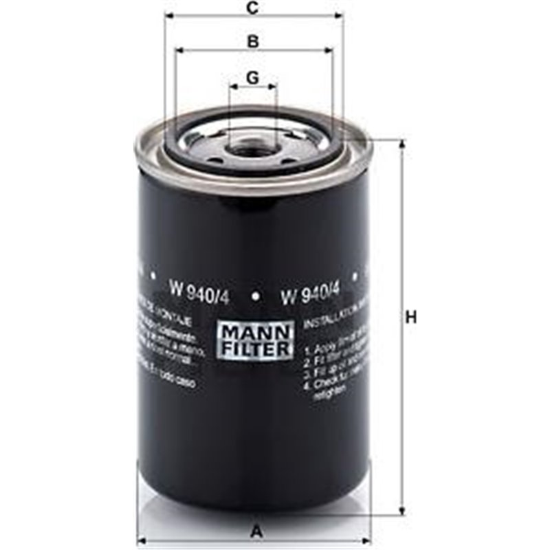 Filtru Ulei screwed HITACHI EX80-5. JCB 110 - Mann-Filter-W940/4