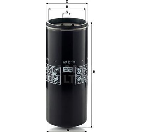 Filtru Ulei screwed KAMAZ 6520. SOLARIS URBINO II ISBe4-250-ISLG320 05.03- - Mann-Filter-WP 12 121